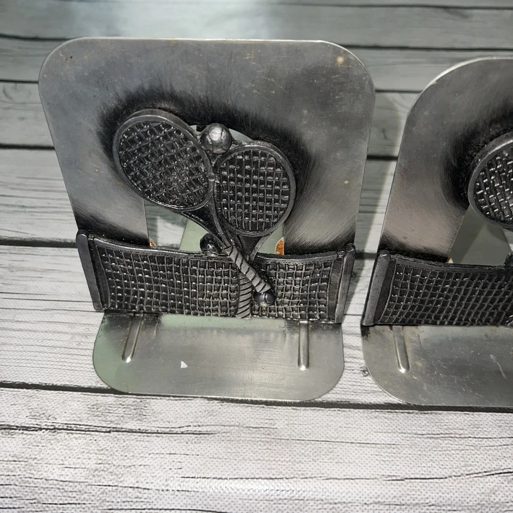 Silver Tennis Themed Bookend Vintage -1980 - Sports Room Decor Aluminum Metal